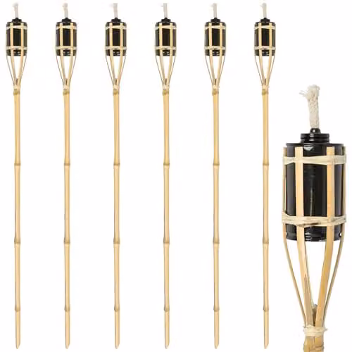 Harbour Housewares Pack of 6 Bamboo Garden Fire Torches in Beige, Height: 113 cm
