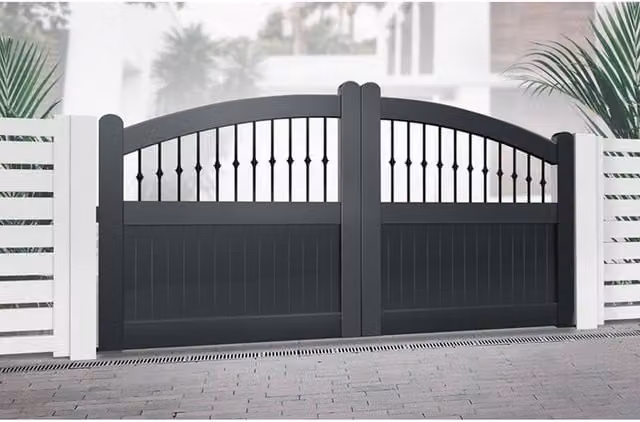 Ready Made Double Swing Gate with Vertical Solid Infill, Black, W: 450 cm, H: 200 cm