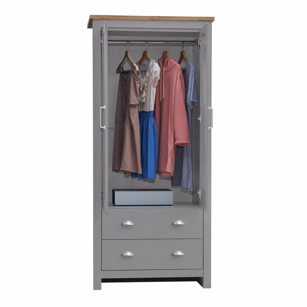 Timber Art Design Lisbon 2 Door 2 Drawer Wardrobe in Grey, H 181 x W 79 x D 52 cm – 3