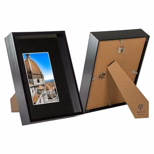 Nicola Spring Pack of 2 Black Rectangular 3D Deep Box Frames with Glass for A4 Displays