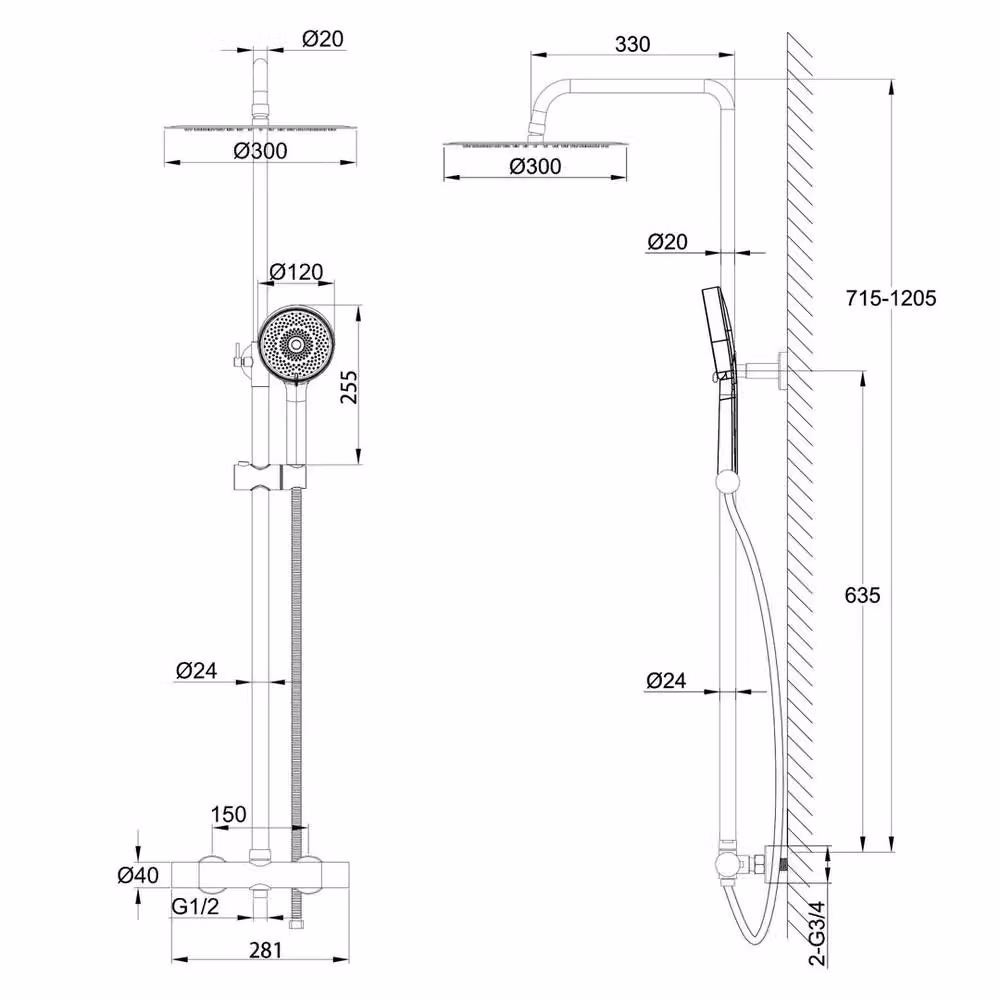 FLAVORA Exposed Thermostatic Twin Shower Set with Two Handles in Silver Chrome – 3