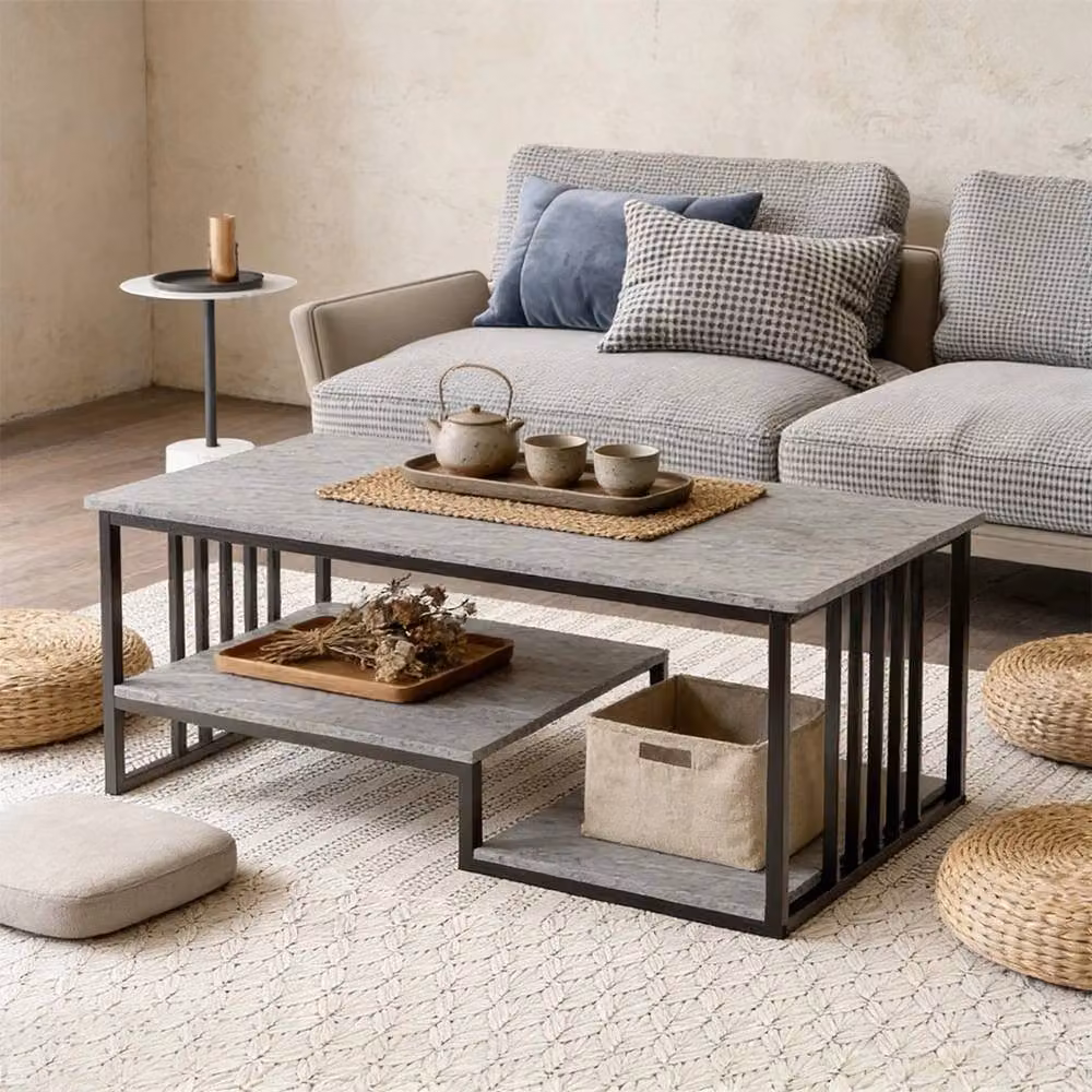 Nordara Grey Marble and Metal Coffee Table with Open Storage and Rectangular Design – 4