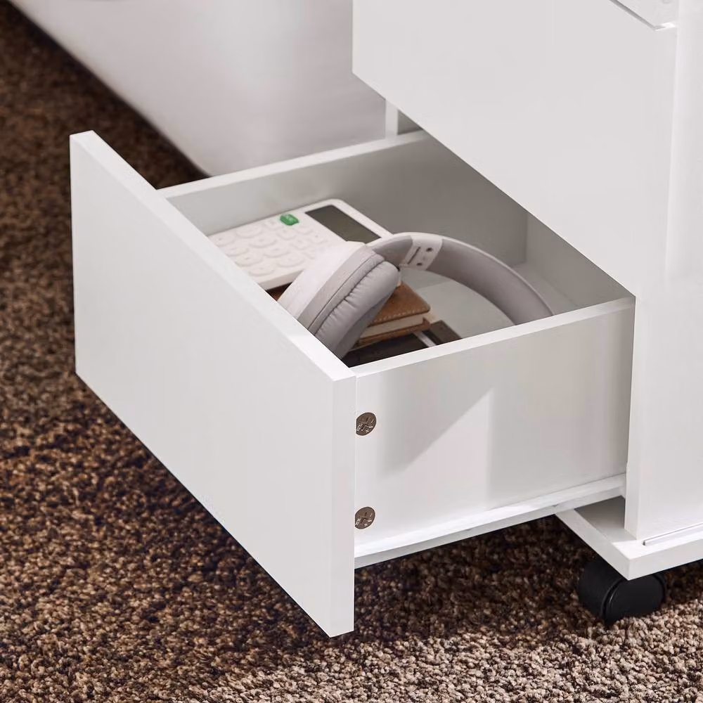 SoBuy Mobile Coffee Table with Glass Doors and Castors in White – 4