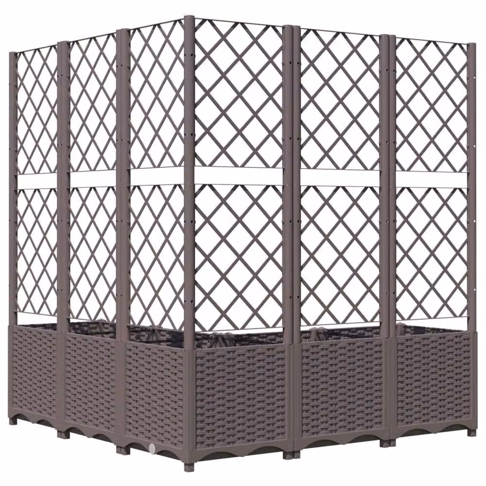 Berkfield Home Garden Planter with Trellis in Brown, W/D/H: 120 x 120 x 136 cm – 4