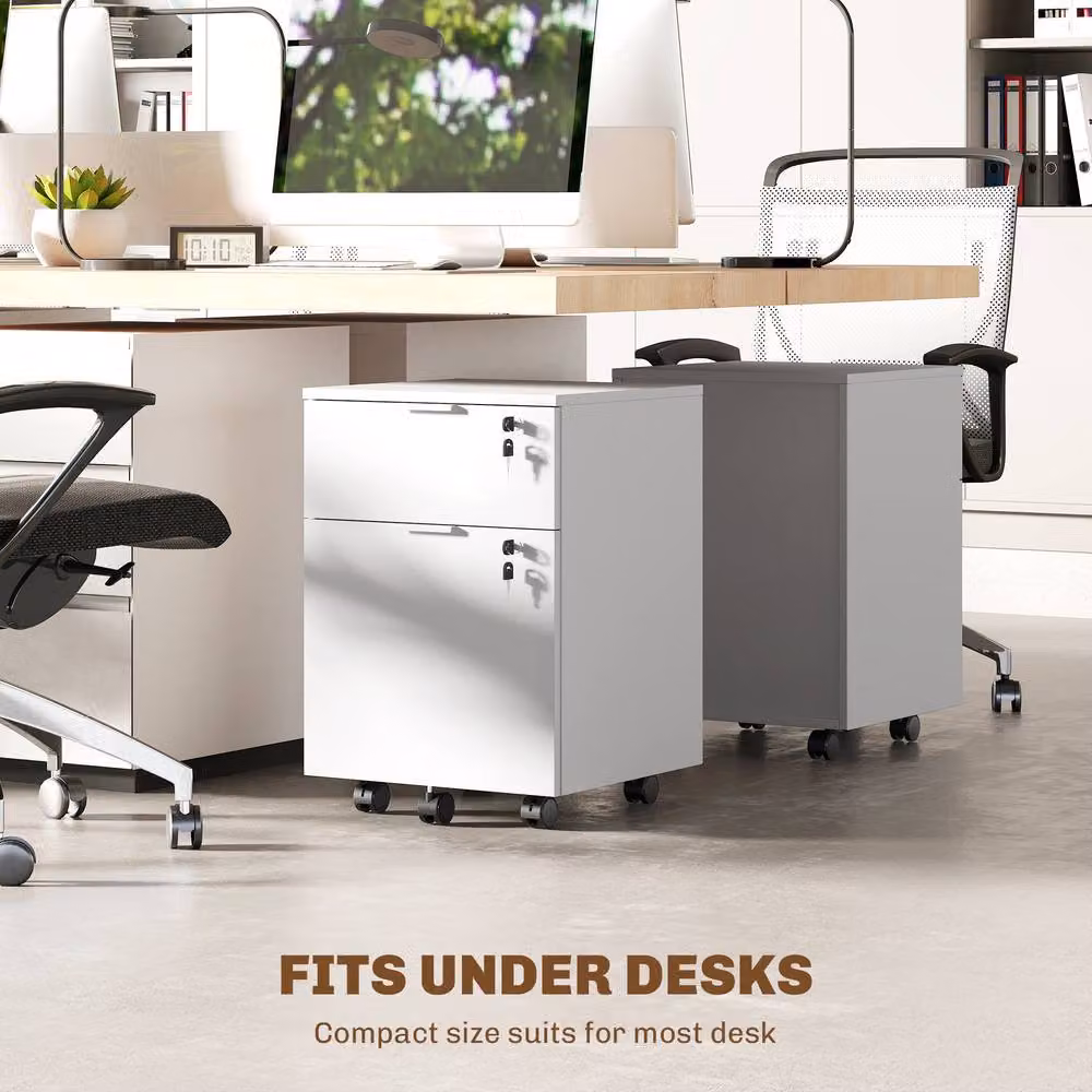 Rolipo Lockable 2-Drawer Metal Filing Cabinet in White with Castors – 5