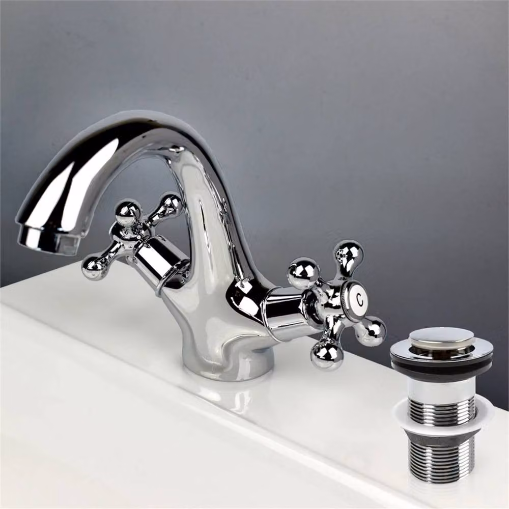 Nordara Dual Handle Bathroom Basin Mixer Tap with Unslotted Waste in Silver Chrome – 2