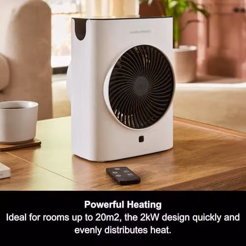 Morphy Richards HeatFlux 2kW Upright Fan Heater with Remote Control and Thermostat, White – 2