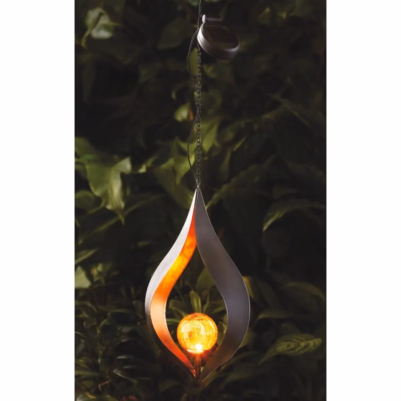 mysmartbuy Kyoto Hanging LED Globe Light Solar Powered Metal Outdoor Garden Sculpture Decoration in Black and Gold H: 30 cm, W: 17.5 cm, D: 7.2 cm – 2