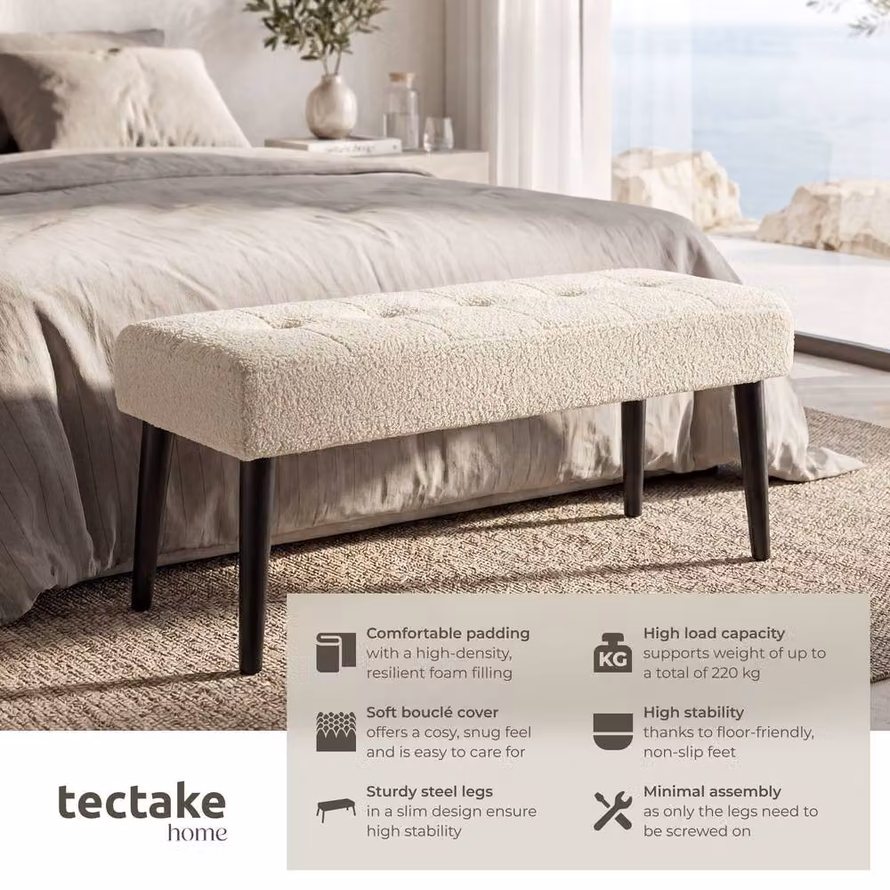 tectake Glora Upholstered Bench with Quilted Geometric Pattern in Beige – 2