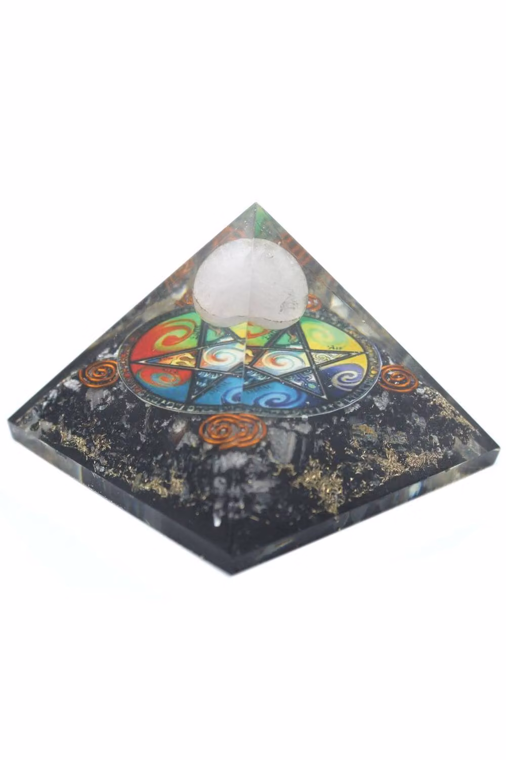 KDMD Midnight Pentagon Orgonite Pyramid Pendant in Black and Multicolour, 70mm – 2