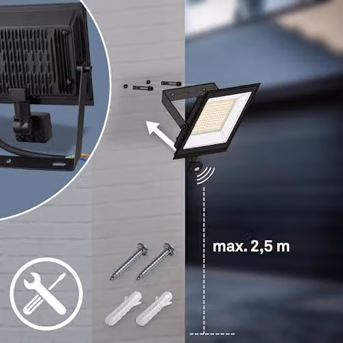 Briloner Black LED Outdoor Floodlight with Motion and Dusk Sensor, 30W, 2700lm, IP65, W/D/H: 19 x 19 x 4 cm – 6