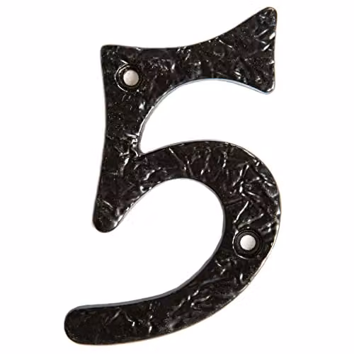 Hammer and Tongs Rustic Iron Number 5 Wall Numeral, Black, Pack of 2, Height: 8.5 cm – 3