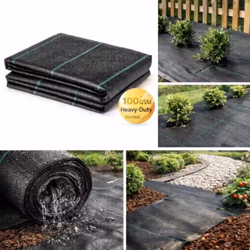 SolaDirect Black Weed Control Membrane 100 GSM Woven Fabric Ground Cover Mat, 4 x 5 m – 5