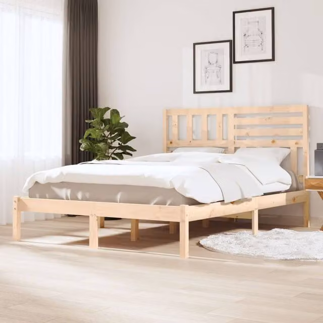 Berkfield Home Small Double Solid Wood Pine Bed Frame in Brown, W/D/H: 120 x 200 cm – 1