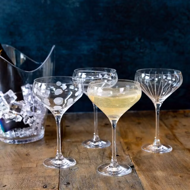 Mikasa Transparent Dotted Crystal Champagne Flute Glasses, 4 x 400ml