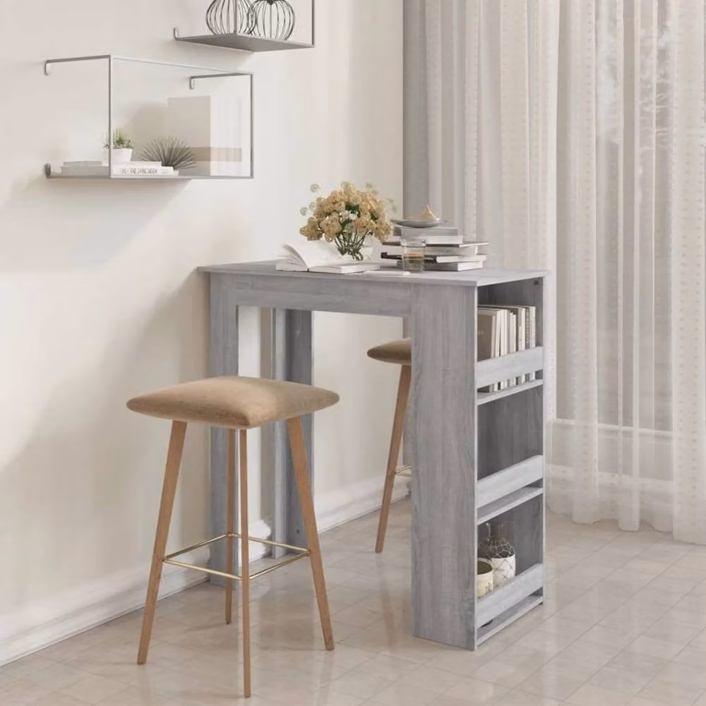 Berkfield Home Bar Table with Storage Rack in Grey Sonoma, W/D/H: 102 x 50 x 103.5 cm – 1