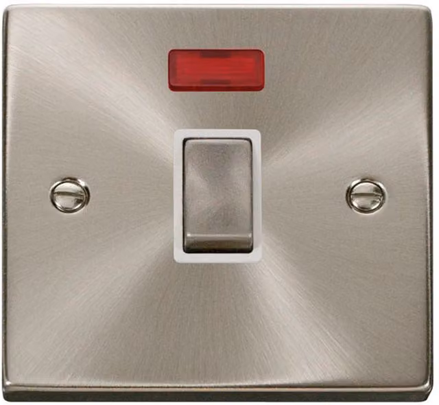 SE HOME Satin Brushed Chrome 1 Gang 20A Ingot DP Surface Switch with Neon in White