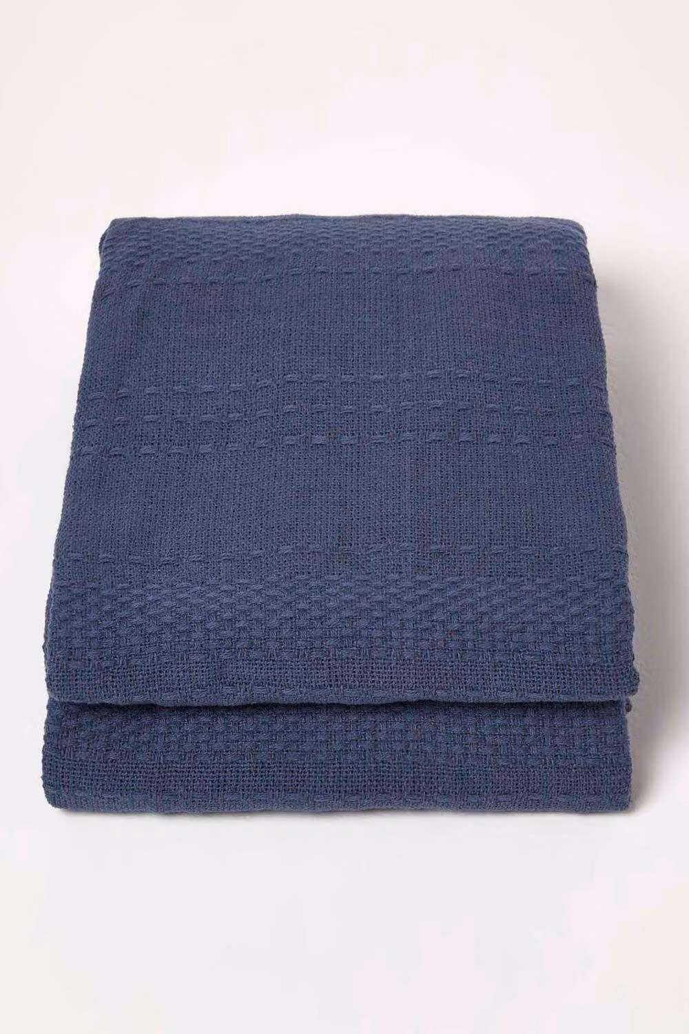 Homescapes Kashi Woven Cotton Throw with Fringes in Blue, W/D/H: 225 x 255 cm – 2