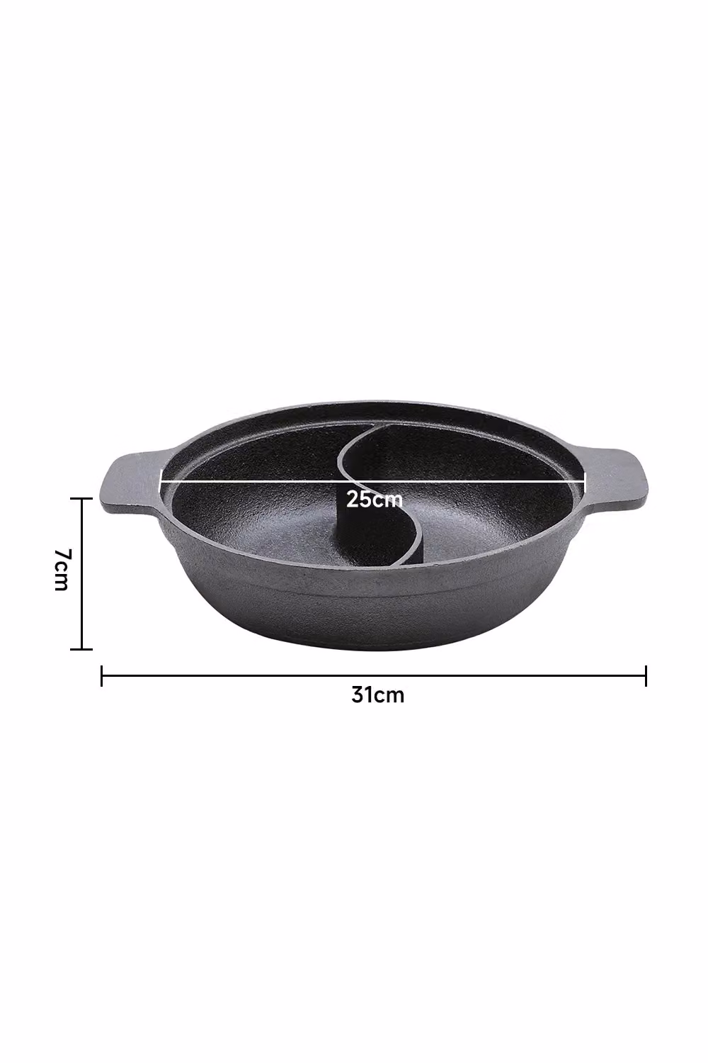 Living and Home Black Cast Iron 2-Compartment Divided Hot Pot Cookware, Diameter: 31 cm – 6