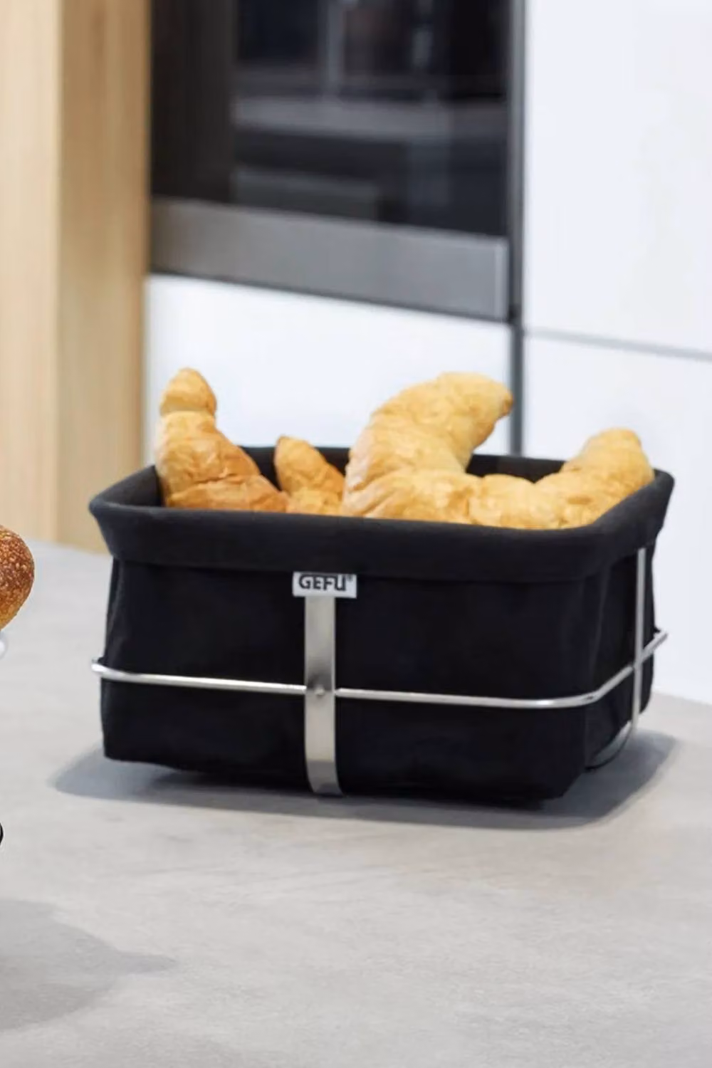 Gefu Brunch Square Bread Basket in Black Stainless Steel with Fabric Liner – 2