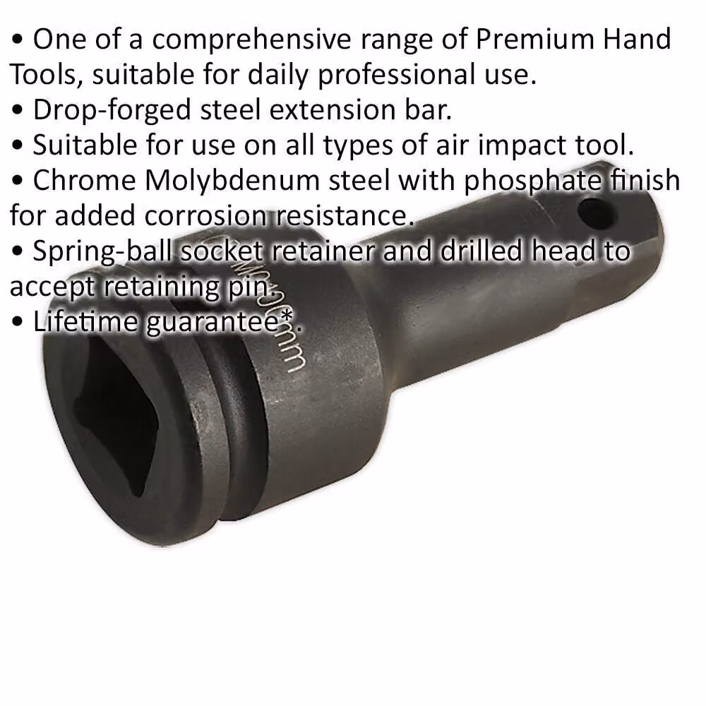 Loops 100mm Steel Impact Extension Bar with 3/4 inch Square Drive and Spring-Ball Socket Retainer in Silver and Black – 2
