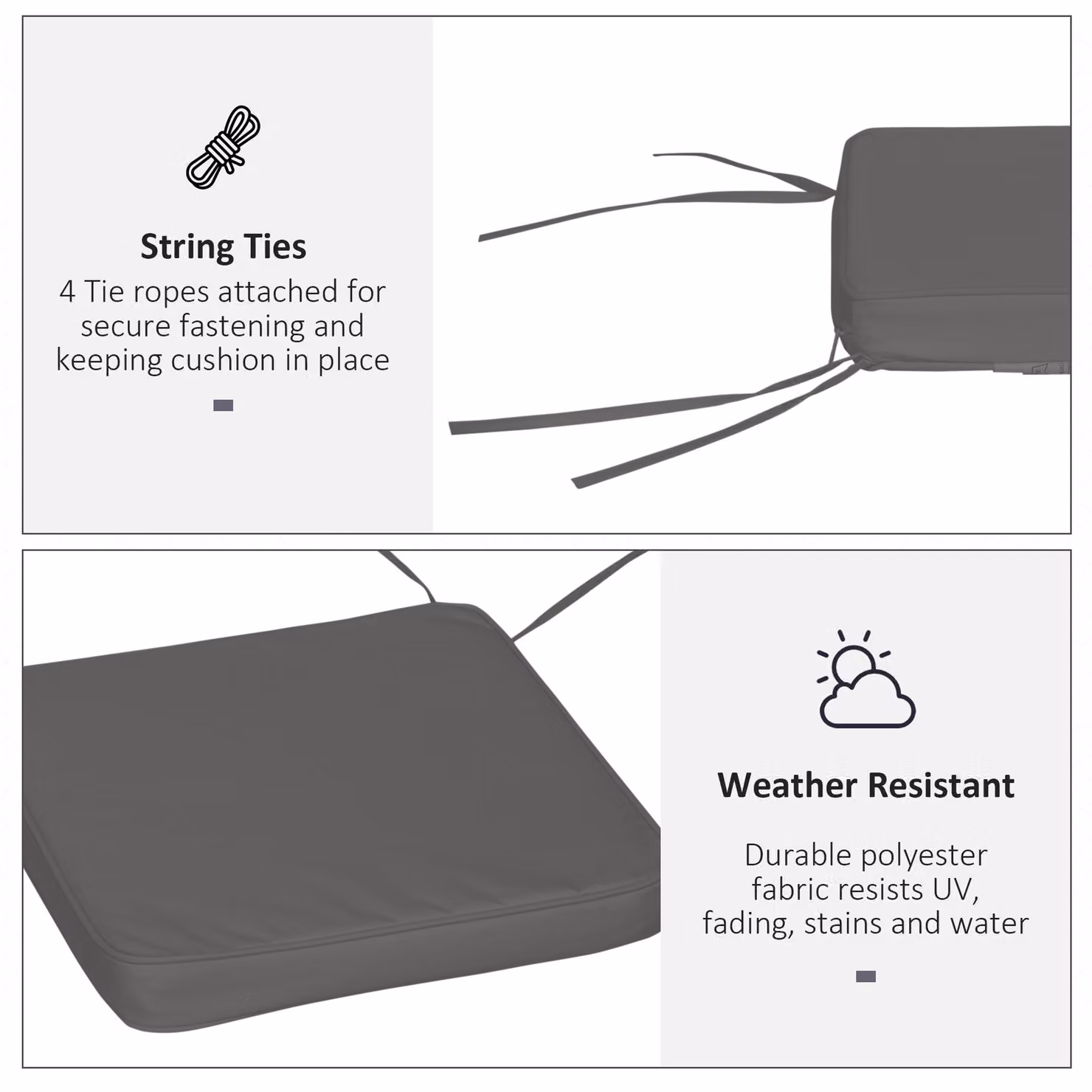 Outsunny Cosy Cushion Collection Slate Grey Plush Square Seating Pads with Removable Water Repellent Cover, W: 42 cm, D: 42 cm, H: 5 cm – 5