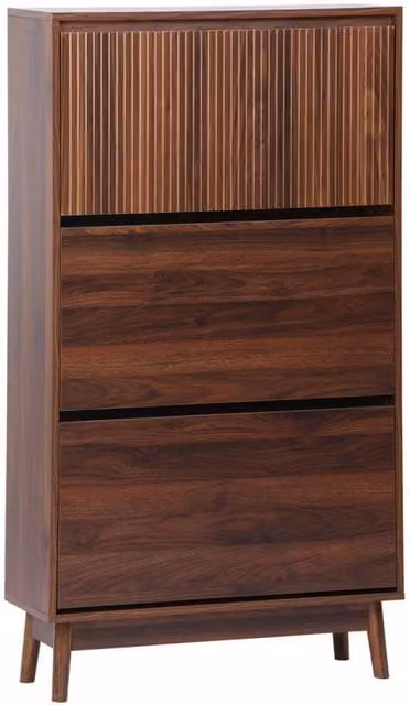 sweeek Scandinavian Wood 3-Door Shoe Cabinet in Brown, W/D/H: 75 x 25 x 131 cm – 1