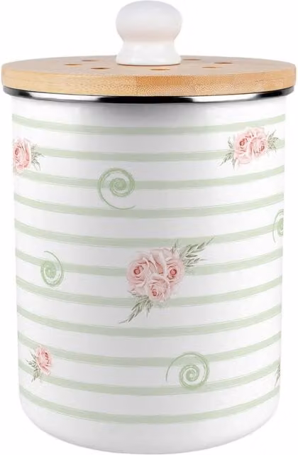 Purely Home Roses, Swirls & Stripes Food Waste Caddy - 2L Metal Decorative Kitchen Compost Bin with Removable Inner Bucket and Odour Filter - Green, White and Pink – 1