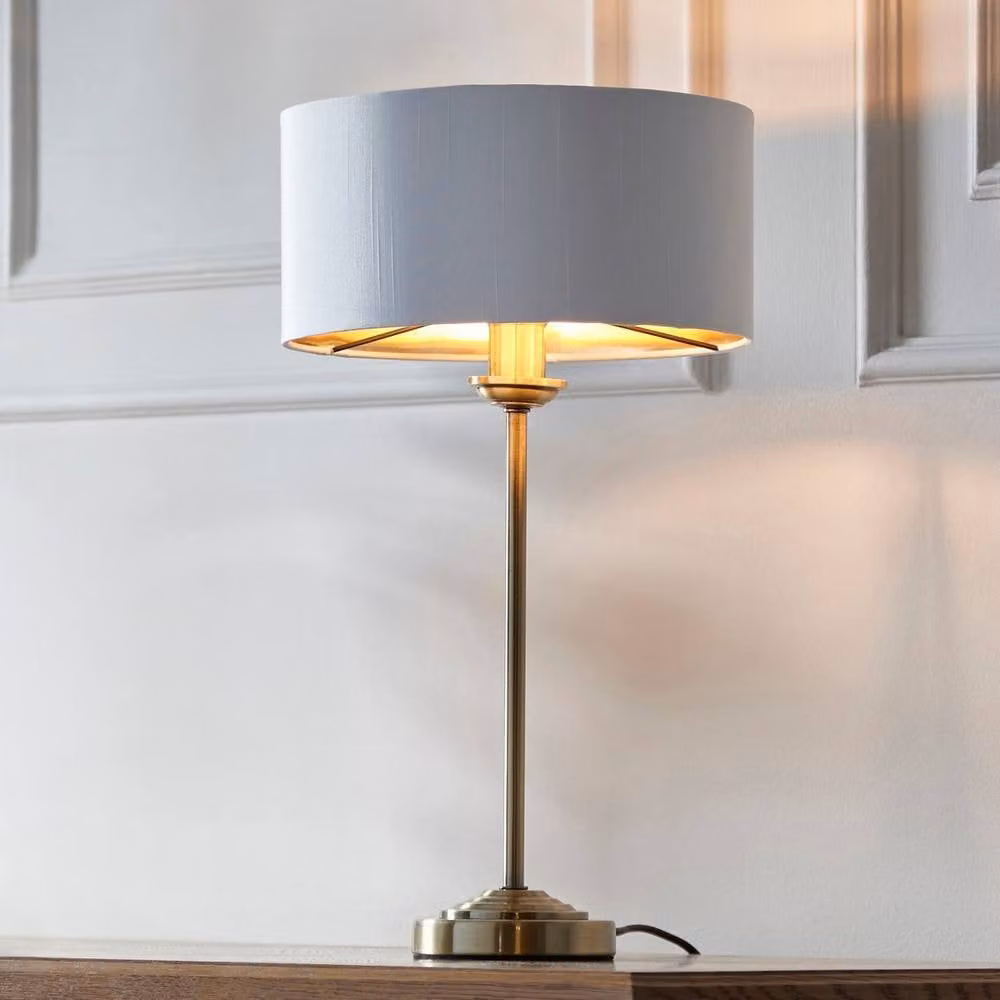 Netlighting Highclere 1 Light Table Lamp in Antique Brass and White Fabric – 3