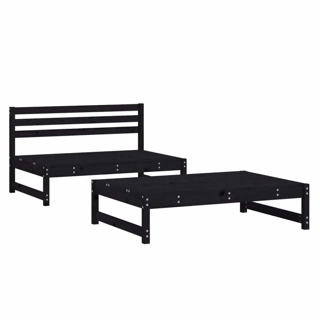Berkfield Home 2 Piece Black Solid Pine Wood Garden Lounge Set with Outdoor Coffee Table – 2