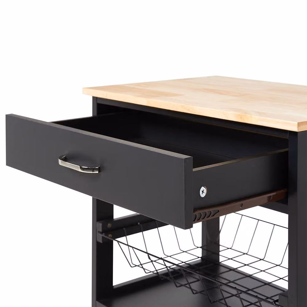 Wyld and Coco Black Kitchen Trolley with Rubberwood Top W/D/H: 58 x 40 x 90 cm – 4