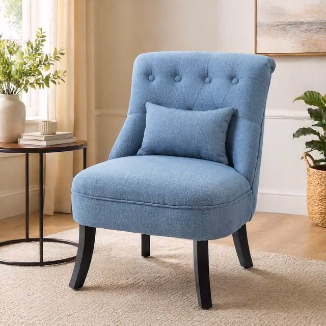 STILVORA Blue Fabric Tub Armchair with Metal and Rubberwood Frame