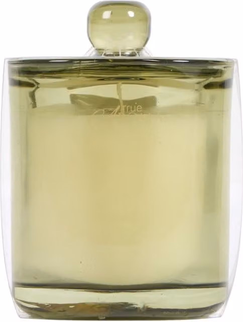 True Aroma Pistachio Macaroon Scented Glass Candle in Green and Transparent