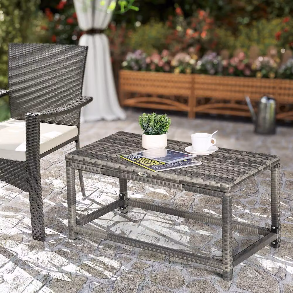 ERGOVEXA Grey Rattan Outdoor Coffee Table with Metal Frame – 3
