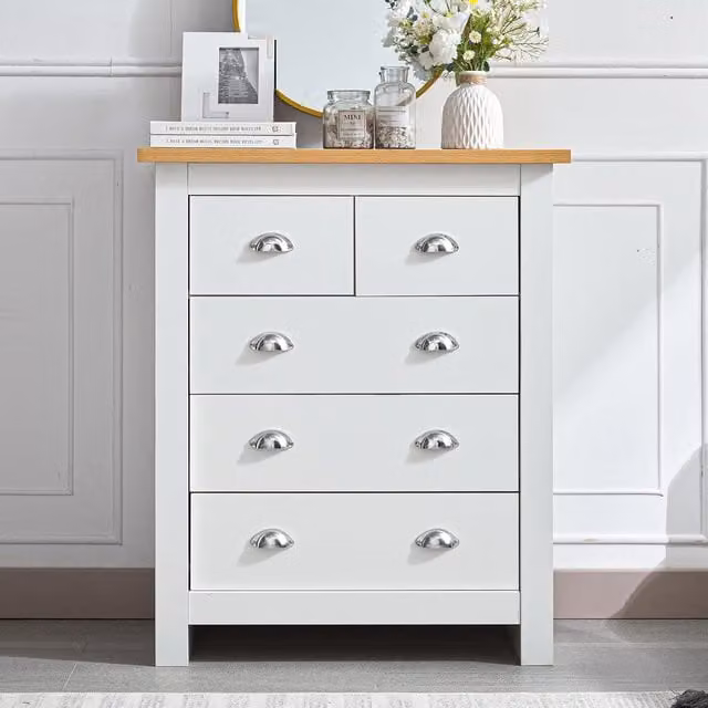 KOSY KOALA 5-Drawer White Bedroom Storage Chest with Silver Handles, Width: 79 cm – 1
