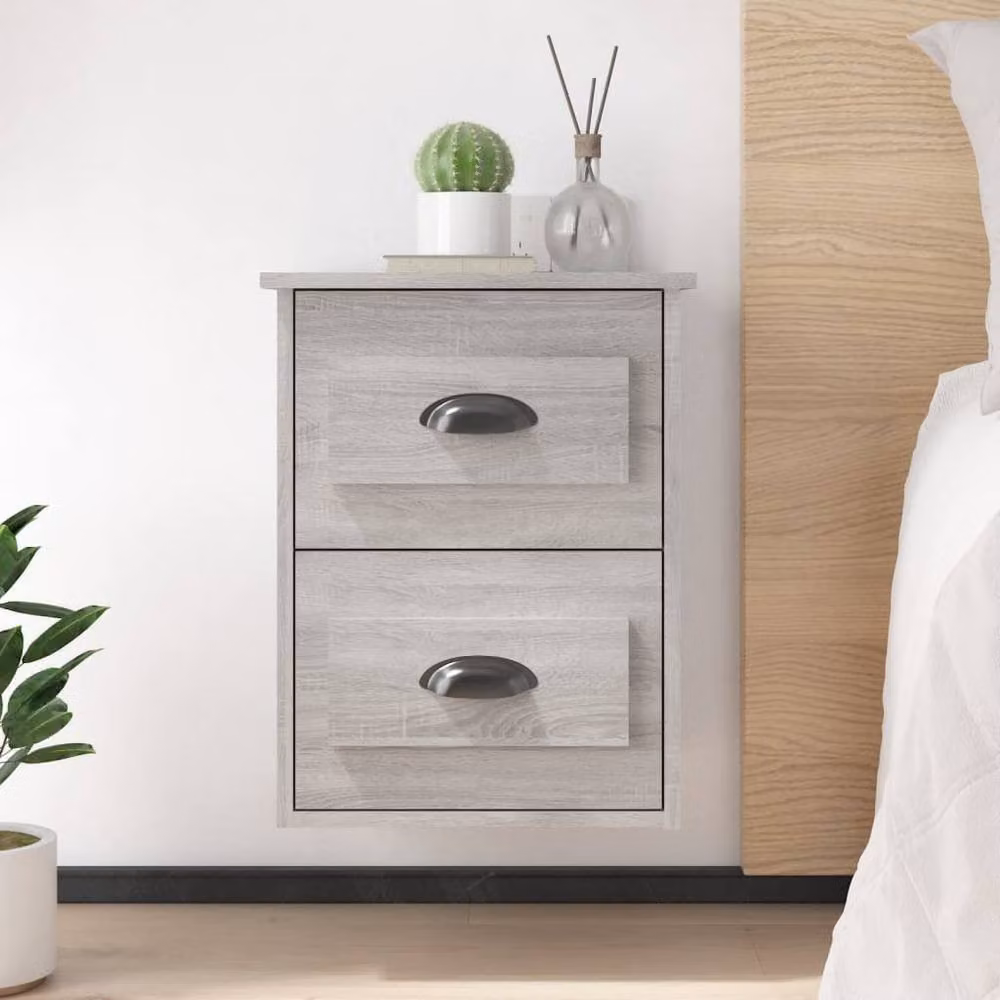 Berkfield Home Wall-mounted Bedside Cabinets, 2 Pack, Grey Sonoma, W: 41.5 cm, D: 36 cm, H: 53 cm – 2