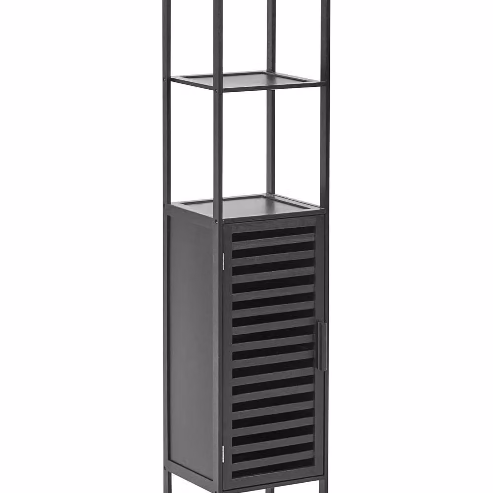 Wyld and Coco Black Bamboo Bathroom Shelving Unit with 2 Open Shelves and 1 Closed Compartment, Width: 32 cm – 1