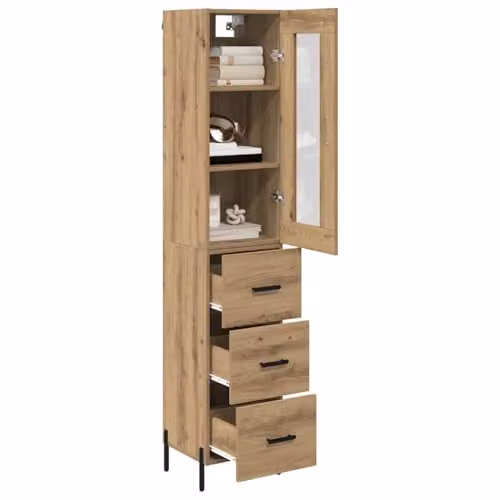 vidaXL Modern Brown Tall Unit with 3 Internal Drawers and Shelves, W/D/H: 34.5 x 34.0 x 180.0 cm – 1