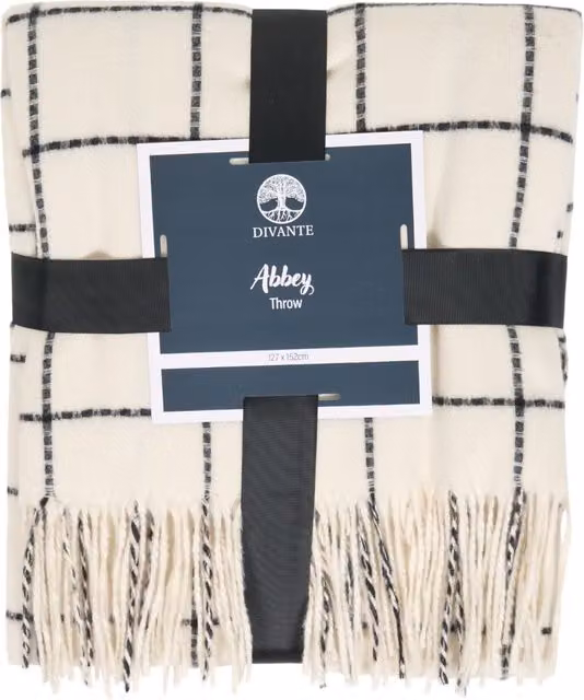 Divante Abbey Check Woven Throw with Fringes in White