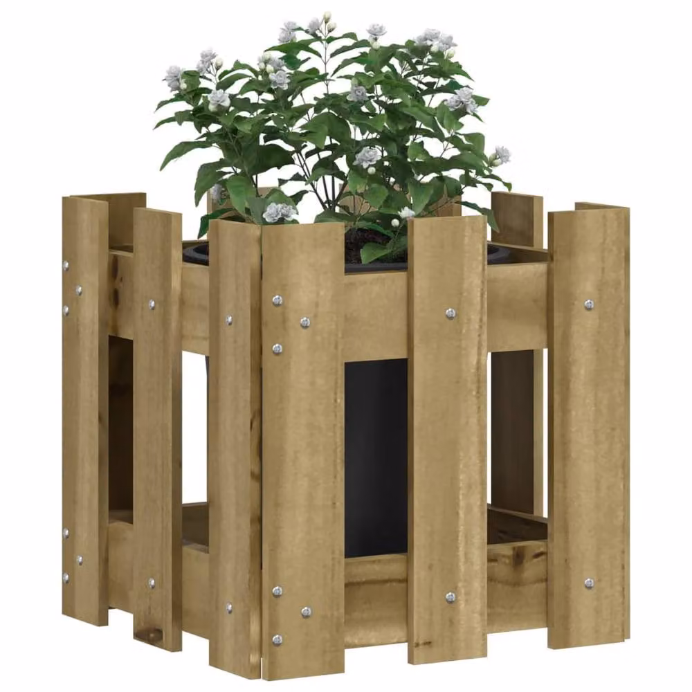 Berkfield Home Garden Brown Ornamental Planter with Fence Design, W/D/H: 30 x 30 x 30 cm – 3