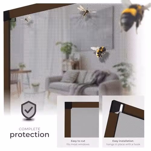 tectake Fly Screen for Windows with Aluminium Frame and Black Fibreglass Insect Mesh, Brown, W: 100 cm, H: 120 cm – 2
