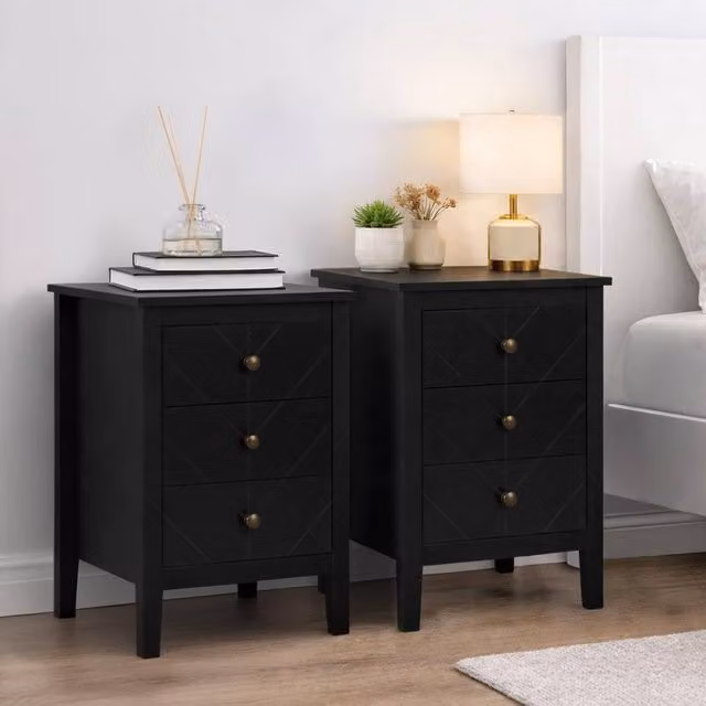 Birlea Emerson Pair of 3 Drawer Bedside Cabinets in Black – 1