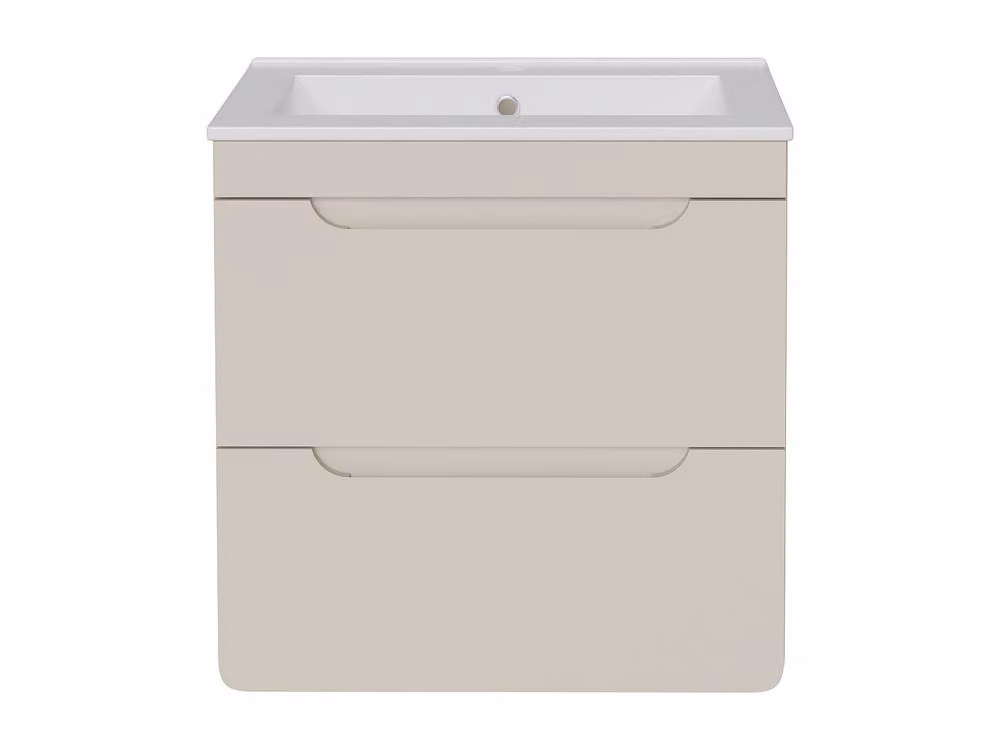 Vente-unique Suspended Bathroom Vanity Unit with Inset Basin, Beige and White, W: 60 cm, D: 46 cm, H: 59 cm – 2