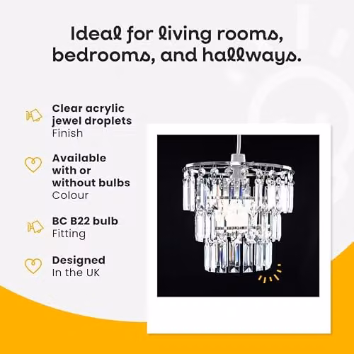 MiniSun Modern 3 Tier Ceiling Light Shades with Clear Acrylic Jewel Effect Droplets, Set of 2, Shade Width: 23 cm – 2