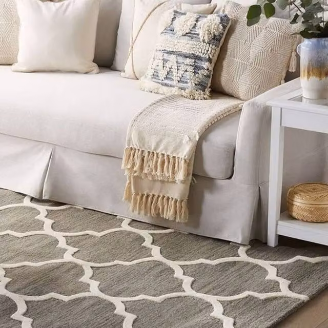 Wyld and Coco Grey Hand-Tufted Wool and Cotton Geometric Rug, W: 140 cm, L: 200 cm