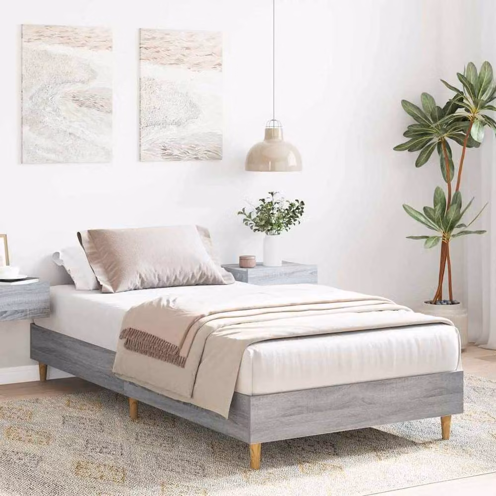 Berkfield Home Modern Bed Frame in Grey, W/D/H: 90 x 200 cm – 2