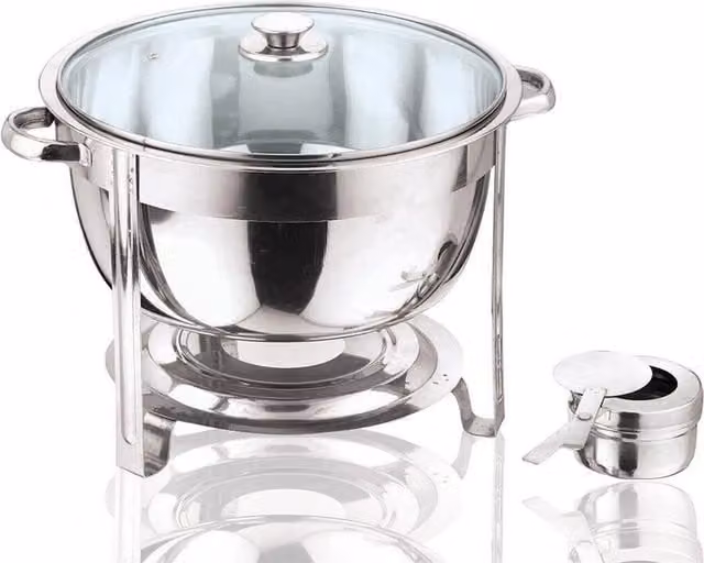 MantraRaj 8.5 Litre Stainless Steel and Glass Chafing Dish Food Warmer in Silver