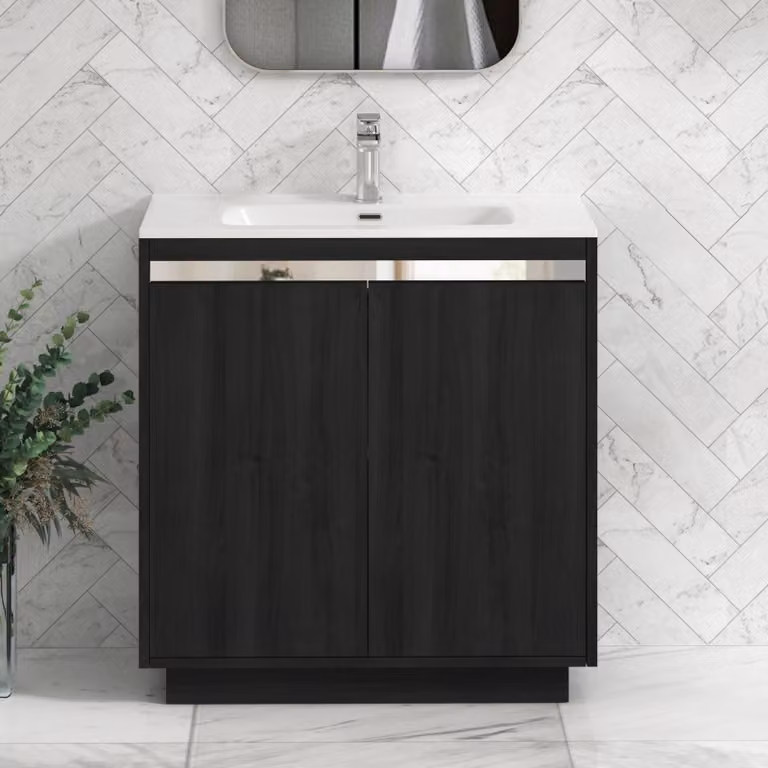 Royal Bathrooms Orion 800mm Floor Standing 2 Door Vanity Unit in Matt Black with Ceramic Basin and Chrome Accent Trim