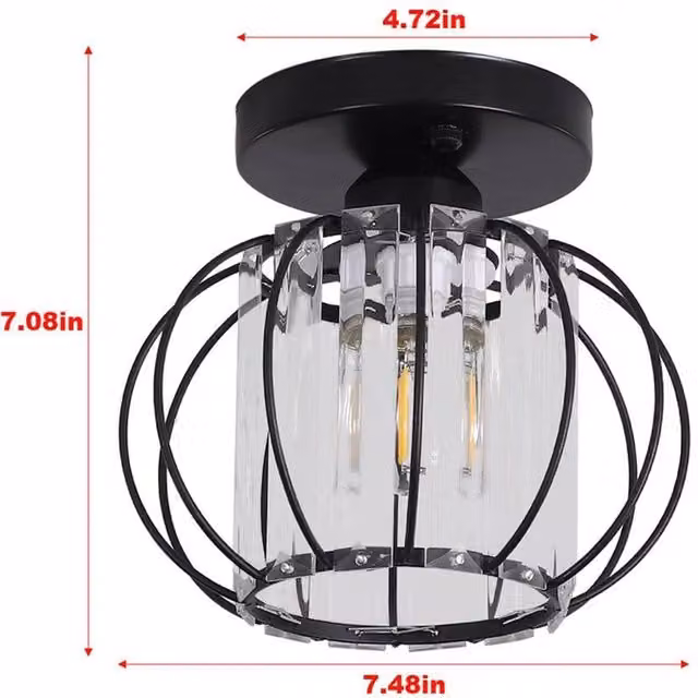 PAWNORA E27 Small Lantern Ceiling Light in Black with Transparent Glass and Aluminium Metal Finish – 1