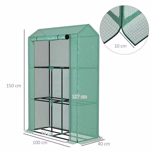 Outsunny 3 Tier Mini Greenhouse with PE Cover and Shelving, Green, W/D/H: 100 x 40 x 150 cm – 7